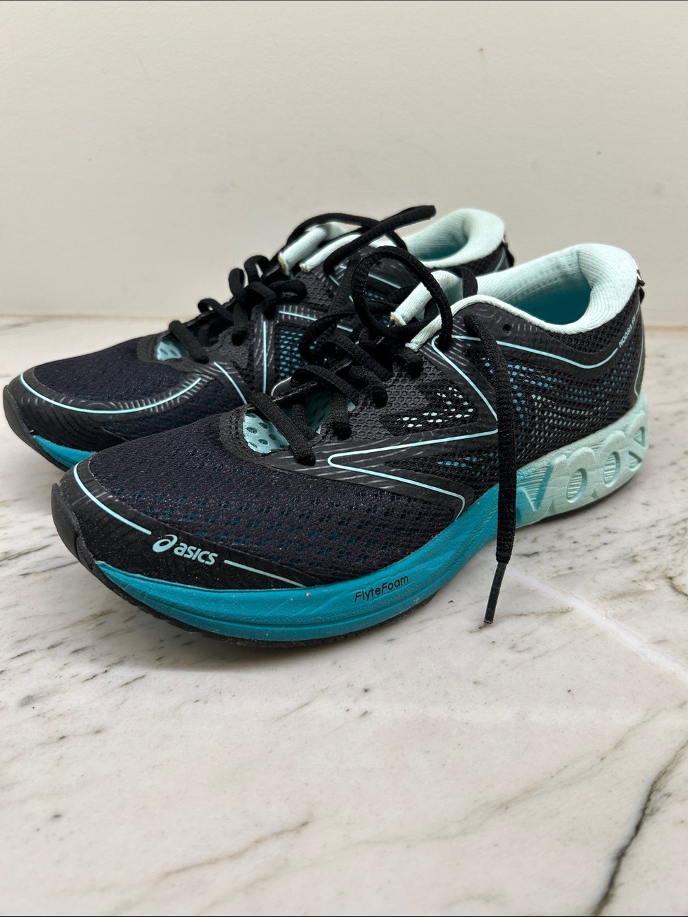 ASICS Women's Black and Teal FlyteFoam Running Shoes Noosa